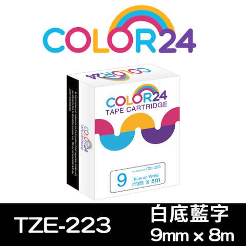 Color24 for Brother TZ-223 / TZe-223 一般系列白底藍字相容標籤帶(寬度9mm)