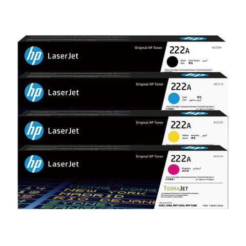 HP 222A W2220A 黑+W2221A 藍+W2222A 黃+W2223A 紅 四色組 原廠碳粉匣 適用3203/3288/3303/3388
