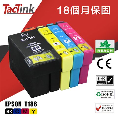 【TacTink】EPSON 相容墨水匣T188(藍/紅/黃)4色副廠墨水匣 適用機型Workforce WF-7111/3641/7621/7611/WF-7711