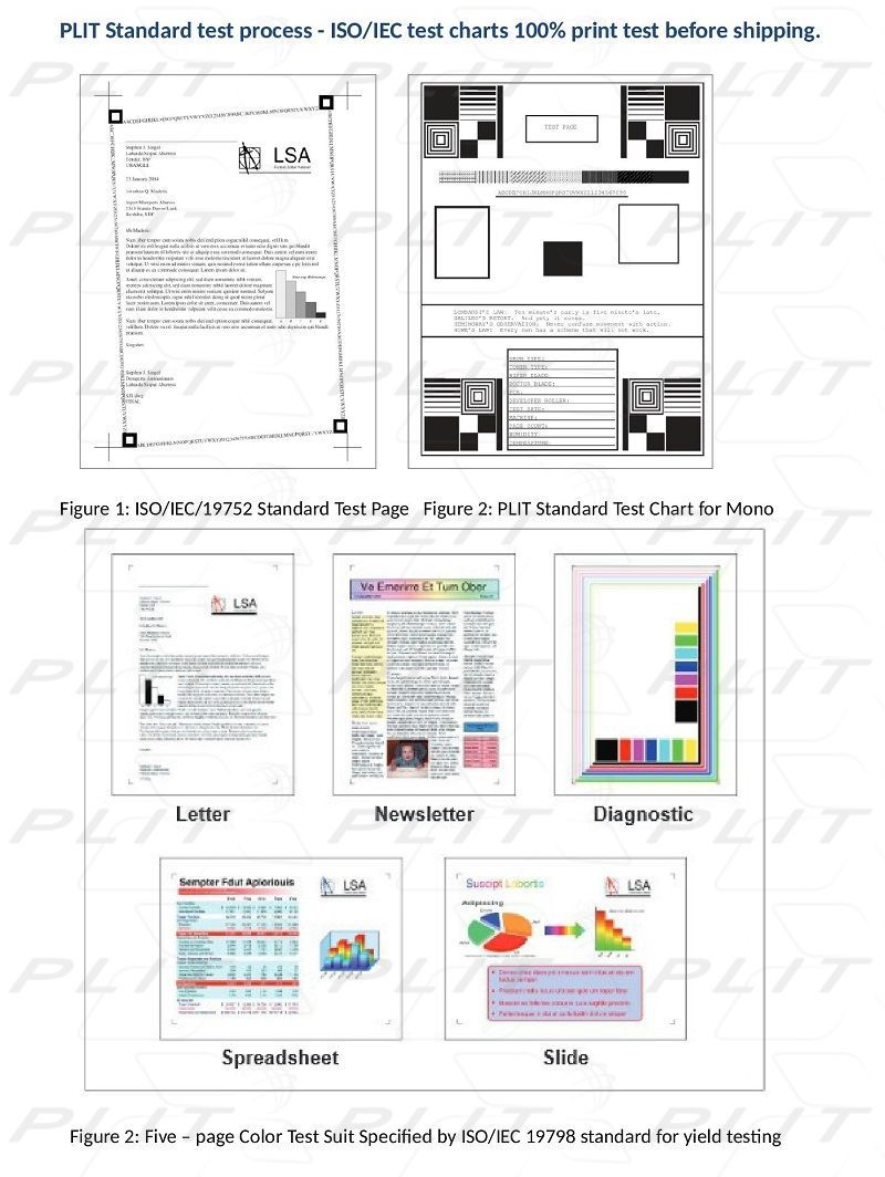 P Standard  process  /IEC test charts 100% print test before shippingPPPPLSAtest                  .  LILI 1 ISO/IEC/19752 Standard Test Page Figure 2: IT Standard Test Chart for MonoTPLLetterLSA      OberNewsletterTDiagnosticLIT LSASpreadsheetSlideFigure 2: Fivepage Color Test Suit Specified by ISO/IEC 19798 standard for yield testing