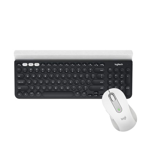 羅技 無線鍵鼠組- K780跨平台藍牙鍵盤+ M650 多工靜音無線滑鼠(白)