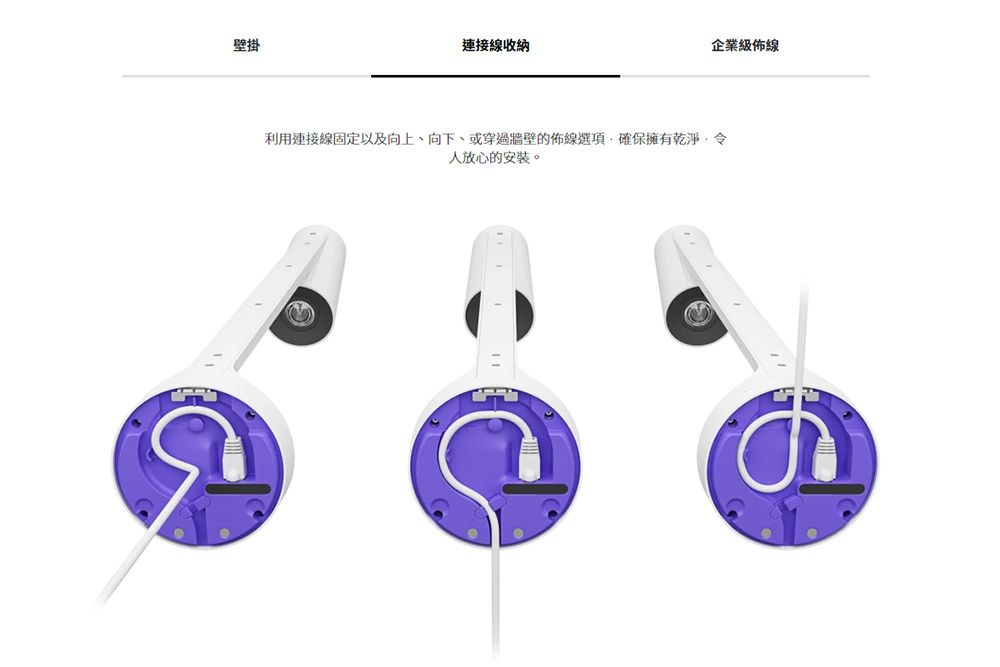 壁掛連接線收納企業級佈線利用連接線固定以及向上、向下、或穿過牆壁的佈線選項確保擁有乾淨令人放心的安裝。