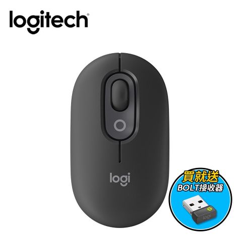Logitech 羅技 【Logitech 羅技】POP MOUSE 無線藍牙滑鼠+接收器｜石墨黑