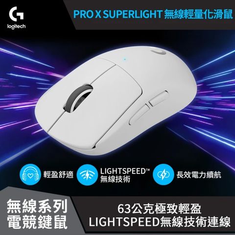 羅技 PRO X SUPERLIGHT 無線輕量化電競滑鼠-白