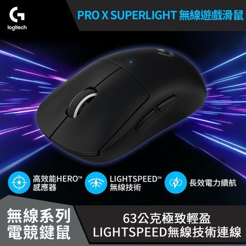 Logitech 羅技 PRO X SUPERLIGHT 無線輕量化電競滑鼠-黑