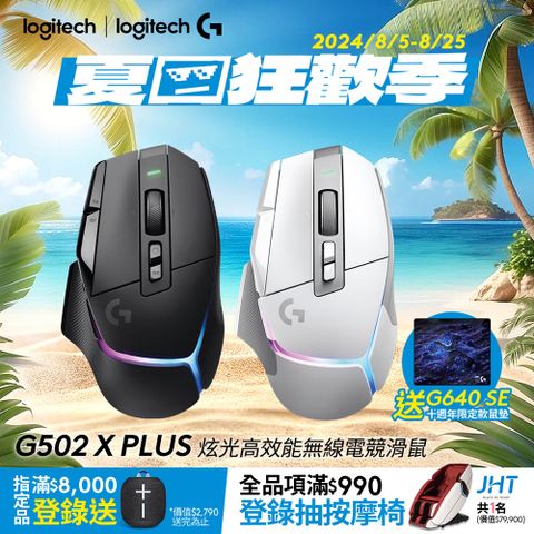 Logitech 羅技 G502 X PLUS RGB 無線電競滑鼠-白