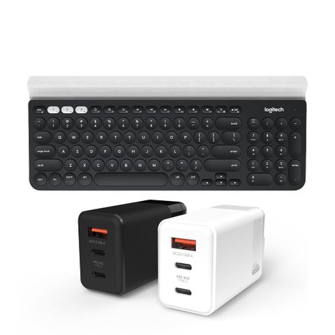 羅技 K780跨平台藍牙鍵盤+ONPRO 氮化鎵 65W 3孔快充充電器(1入)