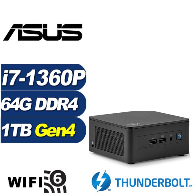 ASUS 華碩 (DIY)疾速上校A NUC迷你電腦(i7-1360P/64G/1TB M.2 SSD)
