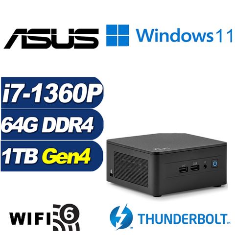 ASUS 華碩 (DIY)疾速上校AW NUC迷你電腦(i7-1360P/64G/1TB M.2 SSD/Win11)