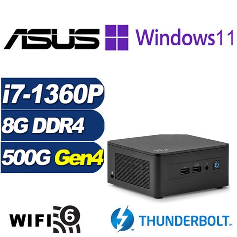 ASUS 華碩 (DIY)疾速巫師P NUC迷你電腦(i7-1360P/8G/500G M.2 SSD/Win11Pro)