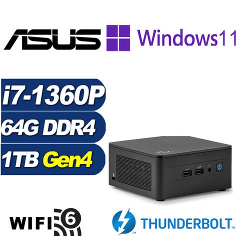 ASUS 華碩 (DIY)疾速上校AP NUC迷你電腦(i7-1360P/64G/1TB M.2 SSD/Win11Pro)