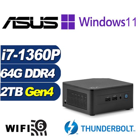 ASUS 華碩 (DIY)疾速上校BP NUC迷你電腦(i7-1360P/64G/2TB M.2 SSD/Win11Pro)