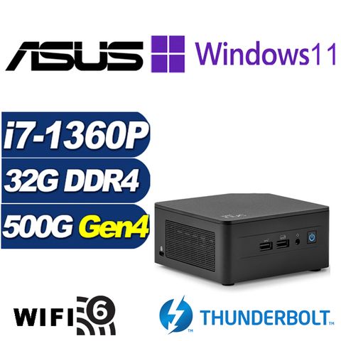 ASUS 華碩 (DIY)疾速判官P NUC迷你電腦(i7-1360P/32G/500G M.2 SSD/Win11Pro)