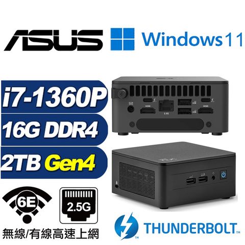 ASUS 華碩 (DIY)金龍戰將BW NUC迷你電腦(i7-1360P/16G/2TB M.2 Gen4/Win11)