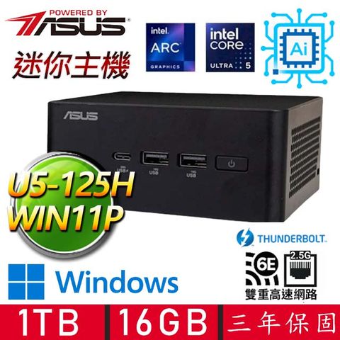 ASUS 華碩 【ASUS華碩】NUCU5十四核WIN11P{零落浮華}AIPC迷你電腦(U5-125H/16GD5/1TBM.2)