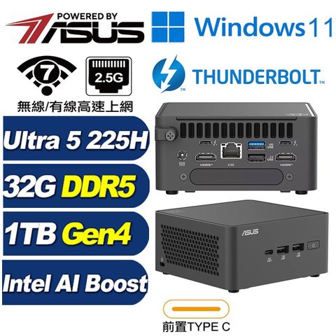 (DIY)精靈鹿R5FCW RNUC15CRHU50000 迷你電腦(225H/32G/1TB M.2 Gen4/Win11)