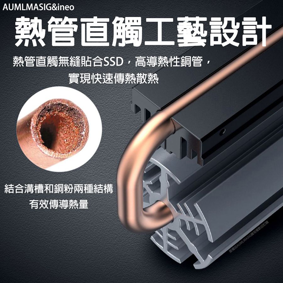 AUMLMASIG 全通碩 【 INEO 】 M.2 SSD 固態硬碟渦輪風扇熱導管圓管散熱器 相容2280 NVMe M.2固態硬碟SSD降溫快速 一組渦輪風扇 熱導管熱量傳導 雙散熱片傳導 相容2280尺寸SSD硬碟
