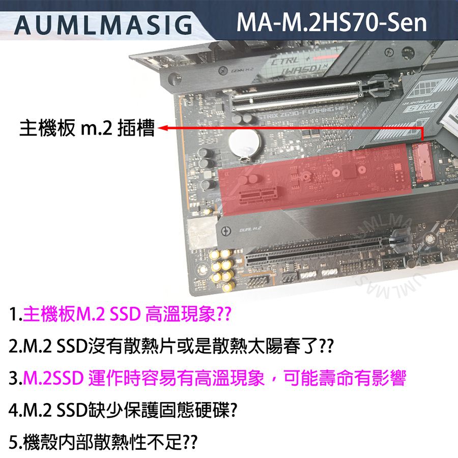  下單免運送達【AUMLMASIG】適用M.2 2280 SSD散熱器導熱片 / M.2 SSD固態硬碟散熱片 / nvme M2散熱保護馬甲/降低SSD高溫問題/保護SSD電路板過薄/保護SSD以免折斷與損壞鋁合金材質+全電鍍上色導熱快散熱快