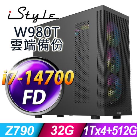 iStyle W980T 雲端備份工作站 (i7-14700/Z790/32G/1TBX4+512G SSD/1000W/FD)