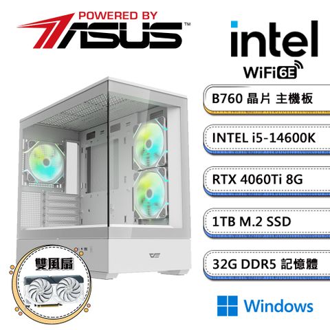 ASUS 華碩 B760平台【公元聖物IIIW】i5十四核RTX4060Ti獨顯水冷Win11電競機(i5-14600K/32G/1TB_M.2)