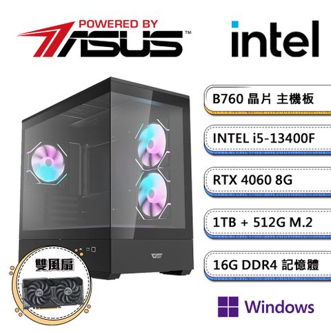 ASUS 華碩 B760平台【暗鏡AI-3W】i5十核RTX4060獨顯Win11pro電玩機(i5-13400F/16G/1TB/512G_M.2)