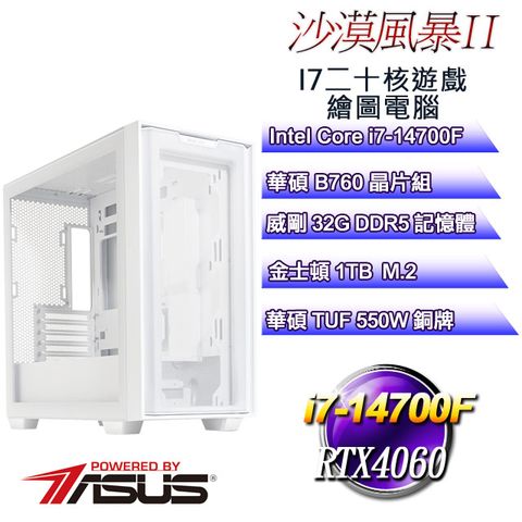 ASUS 華碩 B760平台【沙漠風暴II】 i7二十核RTX4060遊戲繪圖電腦