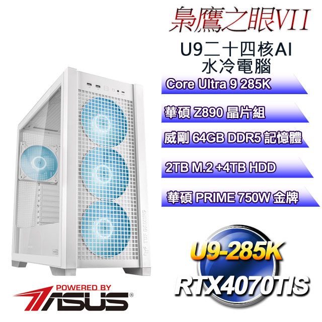 ASUS 華碩 (DIY)梟鷹之眼VII(CU9-285K/Z890/64GD5/2TB M.2+4T/RTX4070TIS)