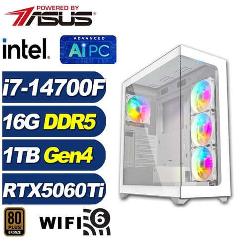 ASUS 華碩 (DIY)叢鷹鴞K4DC(i7-14700F/B760/16G/1TB M.2/RTX 5060 Ti)
