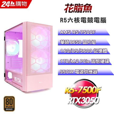 ASUS 華碩(DIY)【花脂魚】GeForce RTX 3050電玩機(R5-7500F/B650/16G/1TB)