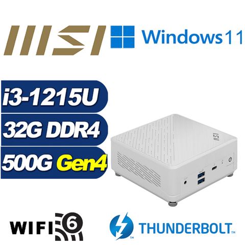 MSI 微星 (DIY)白龍鐵衛W Cubi5 12M 迷你電腦(i3-1215U/32G/500G M.2 PCIe SSD/Win11)