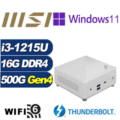 MSI 微星 (DIY)白龍遊俠P Cubi5 12M 迷你電腦(i3-1215U/16G/500G M.2 PCIe SSD/Win11Pro)