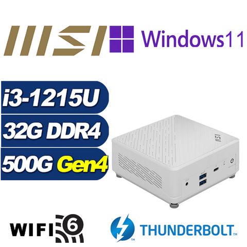 MSI 微星 (DIY)白龍鐵衛P Cubi5 12M 迷你電腦(i3-1215U/32G/500G M.2 PCIe SSD/Win11Pro)