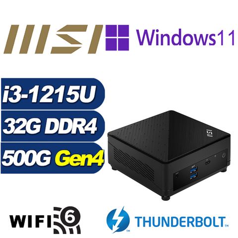 MSI 微星 (DIY)臥龍鐵衛P Cubi5 12M 迷你電腦(i3-1215U/32G/500G M.2 PCIe SSD/Win11Pro)