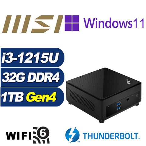 MSI 微星 (DIY)臥龍男爵P Cubi5 12M 迷你電腦(i3-1215U/32G/1TB M.2 PCIe SSD/Win11Pro)