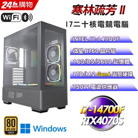 MSI 微星 B760 平台【寒林疏芳II】I7二十核RTX4070S電競塔散效能Win11Pro電腦