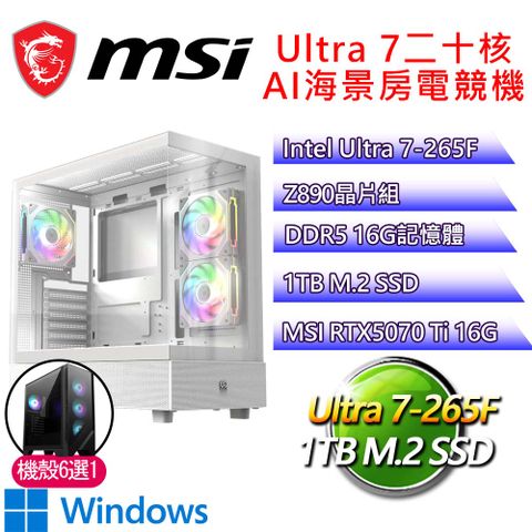 微星平台【五光十色P】Ultra 7二十核 RTX5070 Ti WIN11P 海景房電競電腦(U7-265F/Z890/16G D5/1TB)