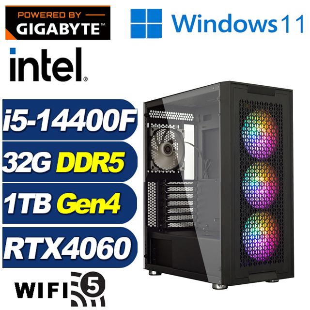 GIGABYTE 技嘉 (DIY)沙場龍將W(i5-14400F/B760/32G/1TB M.2/RTX 4060/Win11)