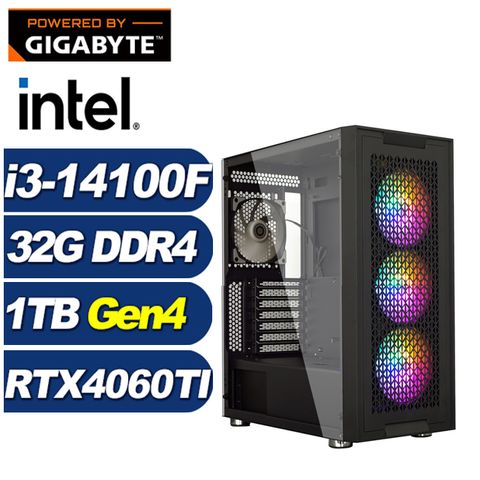 GIGABYTE 技嘉 (DIY)戰爭中將(i3-14100F/B760/32G/1TB M.2/RTX 4060TI)