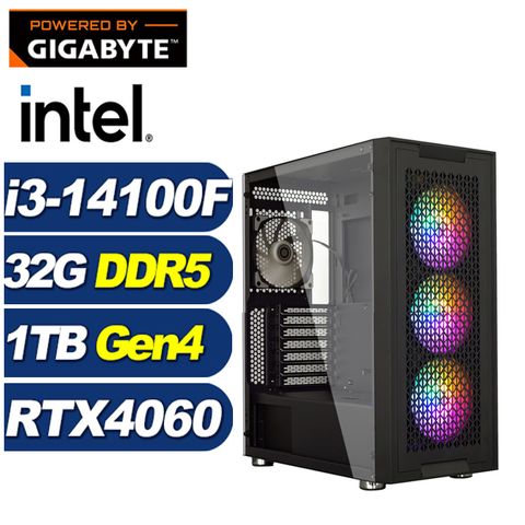 GIGABYTE 技嘉 (DIY)戰爭侯爵(i3-14100F/B760/32G/1TB M.2/RTX 4060)