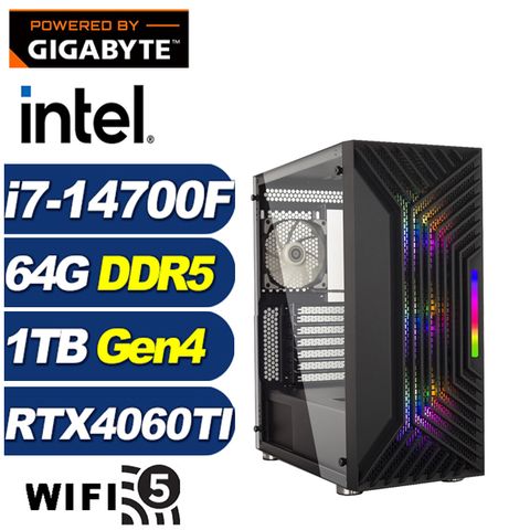 GIGABYTE 技嘉 (DIY)天地軍神(i7-14700F/B760/64G/1TB M.2/RTX 4060TI)