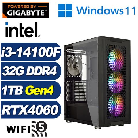 GIGABYTE 技嘉 (DIY)戰爭判官W(i3-14100F/B760/32G/1TB M.2/RTX 4060/Win11)