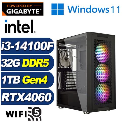 GIGABYTE 技嘉 (DIY)戰爭侯爵W(i3-14100F/B760/32G/1TB M.2/RTX 4060/Win11)