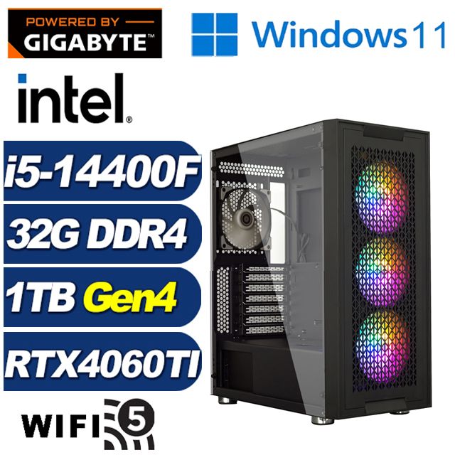 GIGABYTE 技嘉 (DIY)黑鳶影衛W(i5-14400F/B760/32G/1TB M.2/RTX 4060TI/Win11)