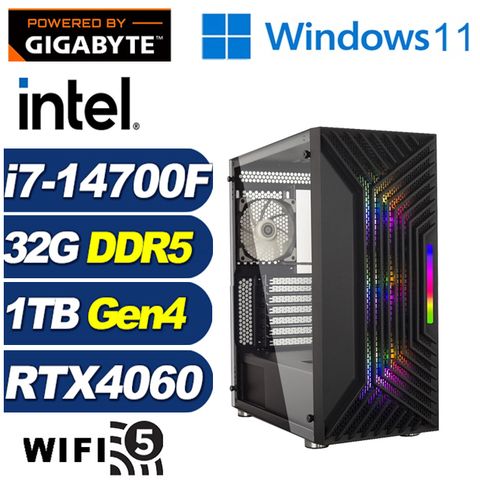 GIGABYTE 技嘉 (DIY)鍊金中校W(i7-14700F/B760/32G/1TB M.2/RTX 4060/Win11)