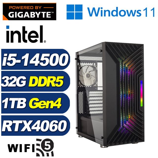 GIGABYTE 技嘉 (DIY)鍊金少校W(i5-14500/B760/32G/1TB M.2/RTX 4060/Win11)