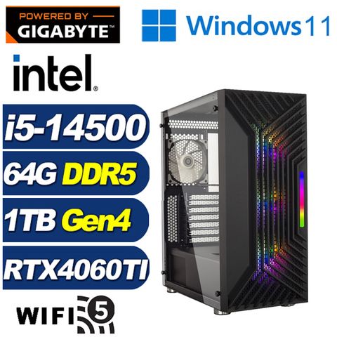 GIGABYTE 技嘉 (DIY)天地鬥神W(i5-14500/B760/64G/1TB M.2/RTX 4060TI/Win11)