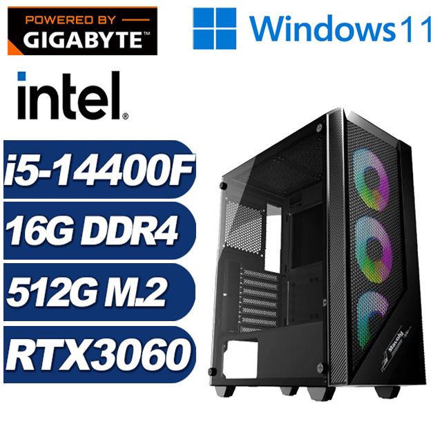 GIGABYTE 技嘉 (DIY)小夜曲GK88BW(i5-14400F/H610/16G/512G M.2/RTX 3060/Win11)