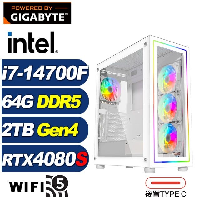 GIGABYTE 技嘉 (DIY)星戰將Q0ED(i7-14700F/B760/64G/2TB M.2/RTX 4080 SUPER)