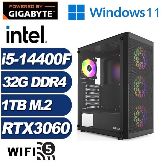 GIGABYTE 技嘉 (DIY)獅鷲獸I69CW(i5-14400F/H610/32G/1TB M.2/RTX 3060/Win11)