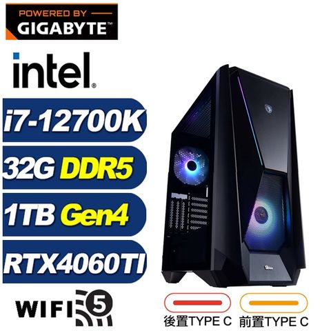 GIGABYTE 技嘉 (DIY)偃月刀K76C(i7-12700K/Z790/32G/1TB M.2/RTX 4060TI)